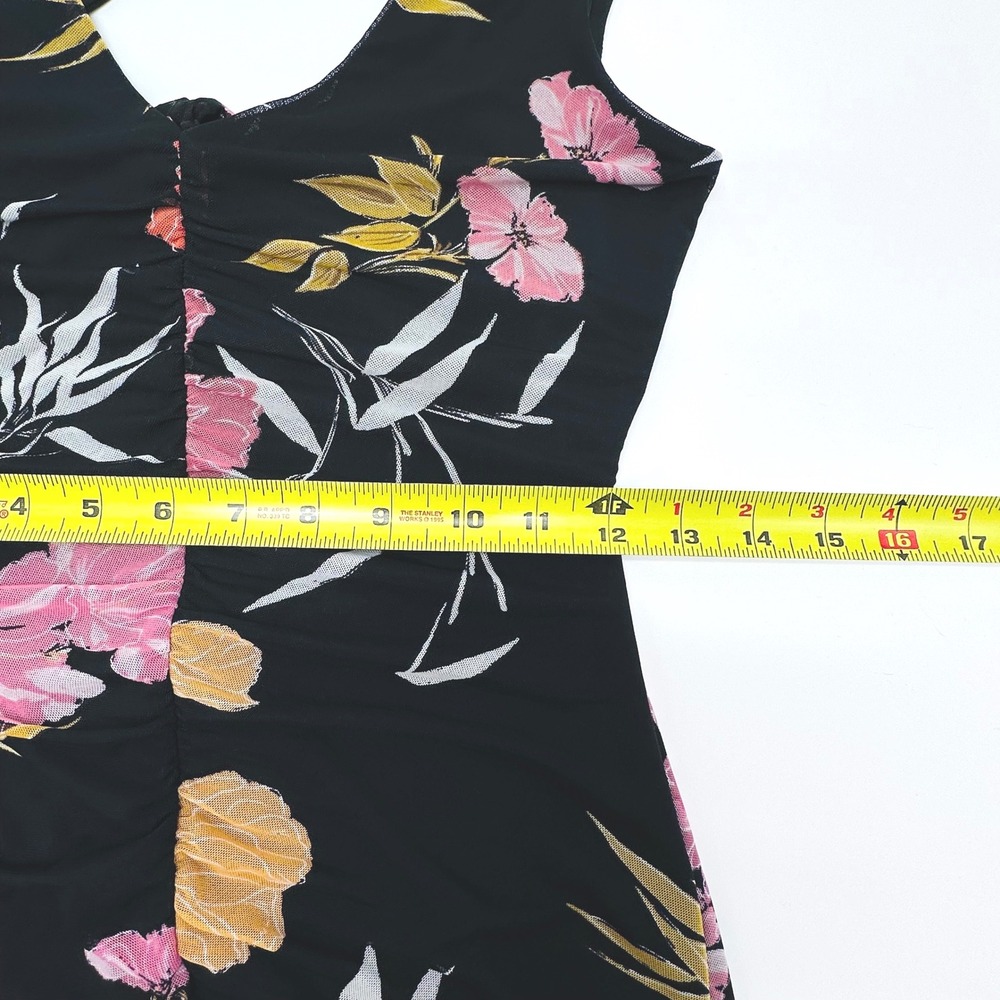 GUESS Womens Gabriella Black Floral Mesh Ruched Bodycon Tie Back Dress Resort - Picture 10 of 12